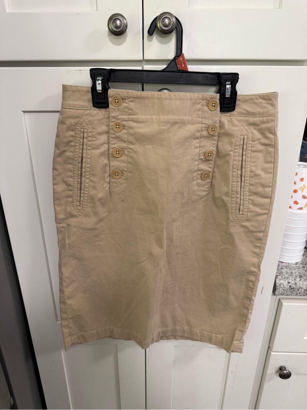 Talbots Khaki Button-Front Pencil Skirt